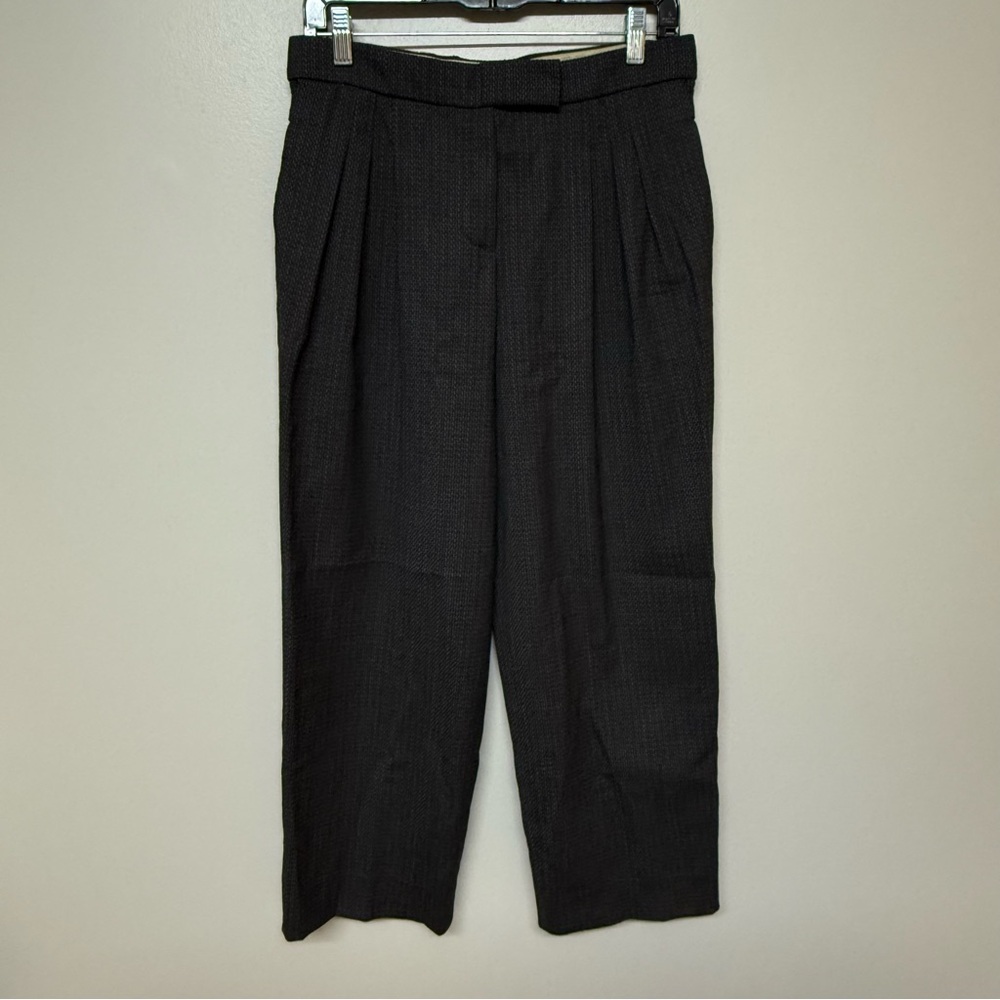 Chloe Vintage Womens Cropped Wide Leg Wool Trousers Anthracite Brown Tweed Sz 38